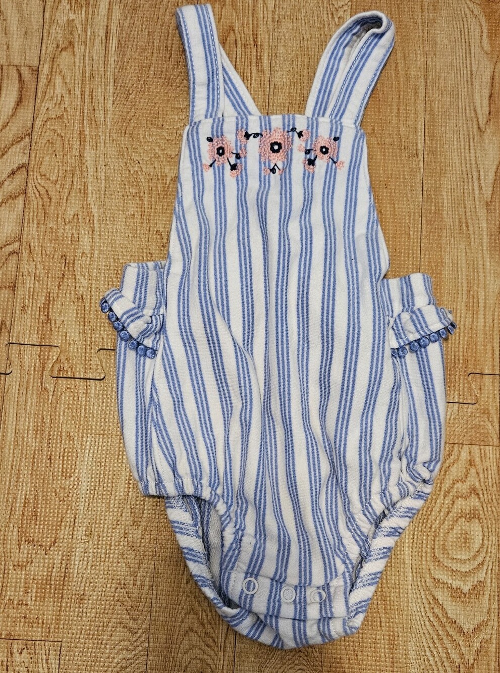 Carter's Blue & White Striped Floral Embroidered Baby One-Piece